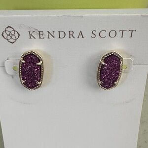 Ellie Gold Stud Earrings in Purple Drusy